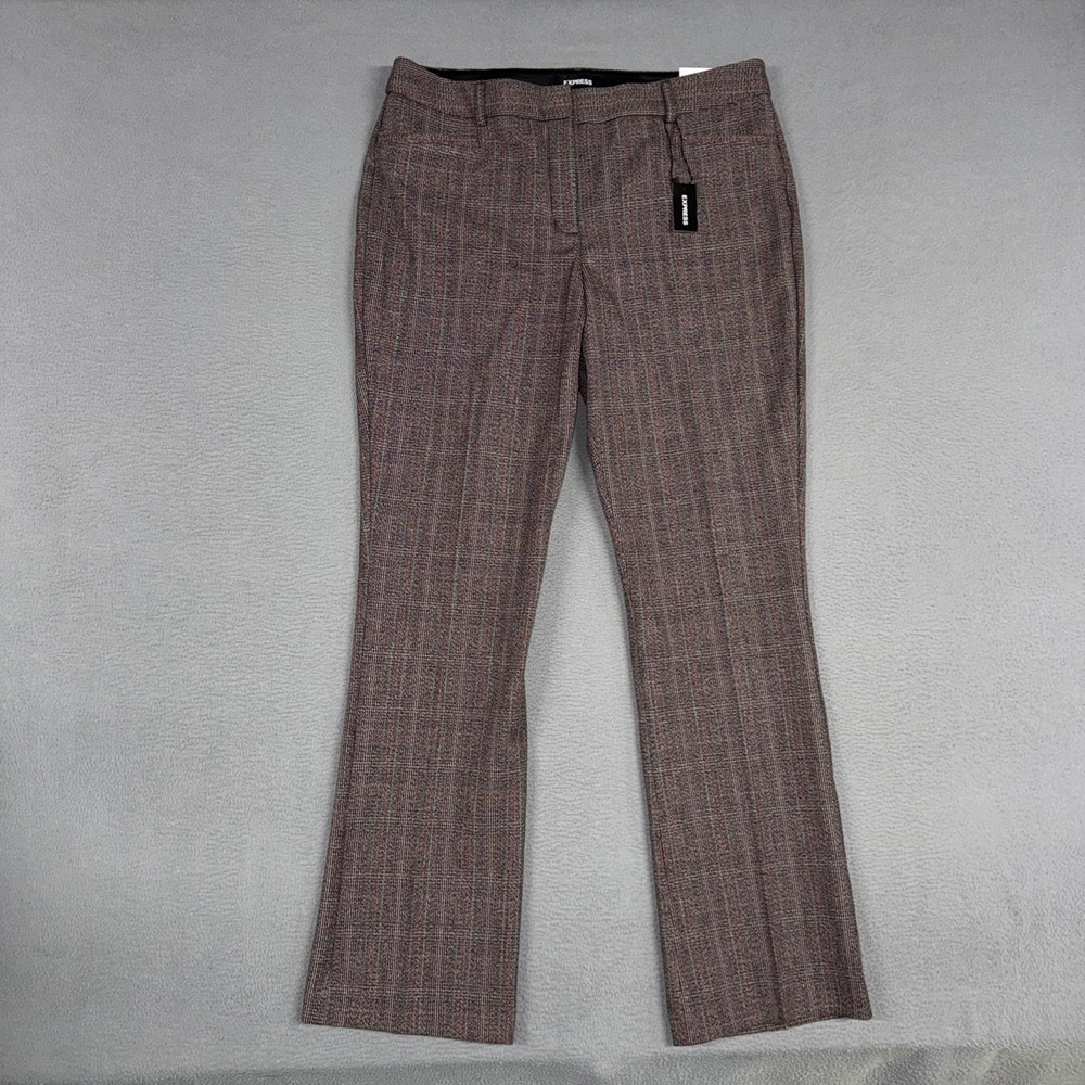 Express Pants Womens 14 Brown Plaid Columnist Barely Boot Mid Rise Stretch NWT
